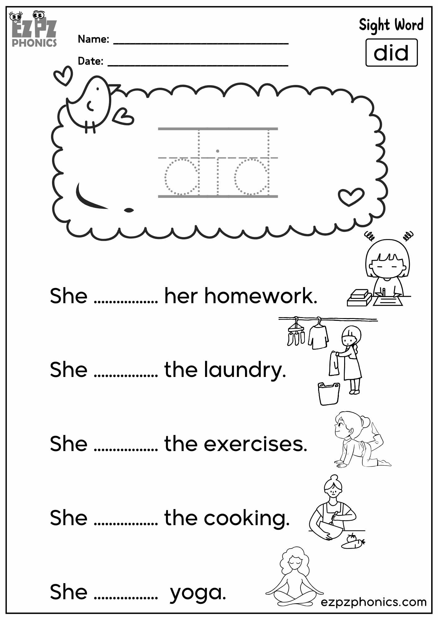 “Did” Sight Word Sentences – Fun Dolch Sight Words Practice for Kindergarten & First Grade - PDF Download